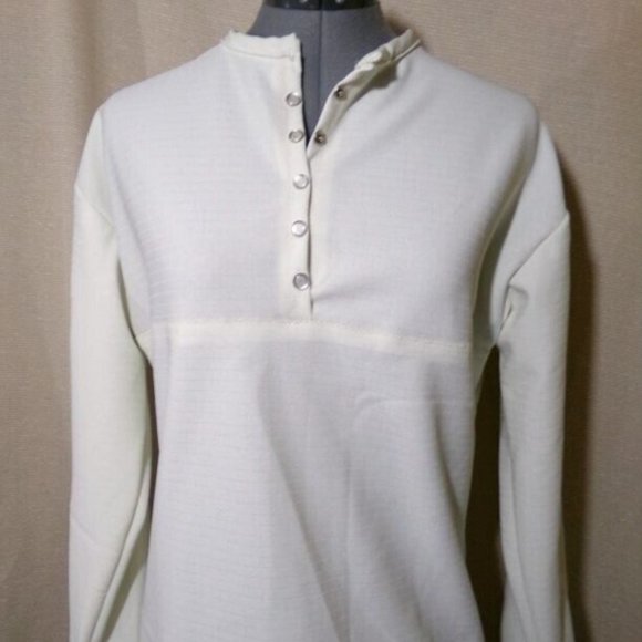 Lightweight 1/2 snap up Henley Top M Minty yellow Crew neck long sleeve Blouse - Picture 6 of 11